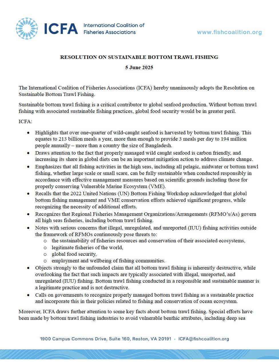 RESOLUTION ON SUSTAINABLE BOTTOM TRAWL FISHING 